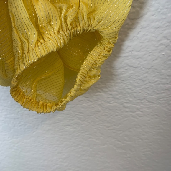 Parker Mylah Shirred Top Large NEW Dandelion Lemon Yellow Silver Metallic - Picture 8 of 13